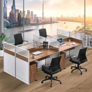 Meja Kantor Partisi 4 Staff Minimalis Modern
