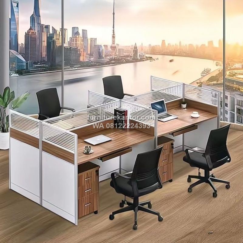 Meja Kantor Partisi 4 Staff Minimalis Modern