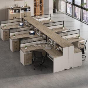 Meja Kantor Partisi 6 Staff Minimalis Modern