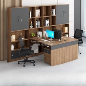 Meja Kantor Staff Minimalis Modern Dengan Rak Penyimpanan
