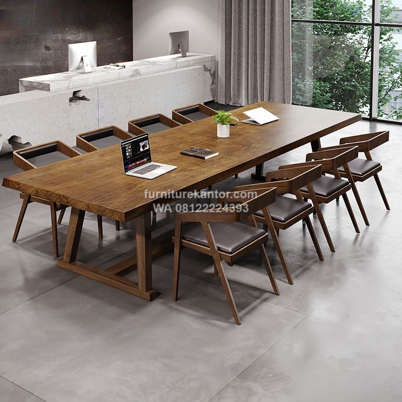 Meja Meeting Kayu Jati 8 Kursi Minimalis Modern