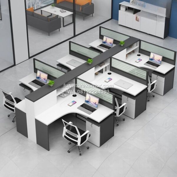 Meja Partisi 6 Staff L Shape Minimalis Modern