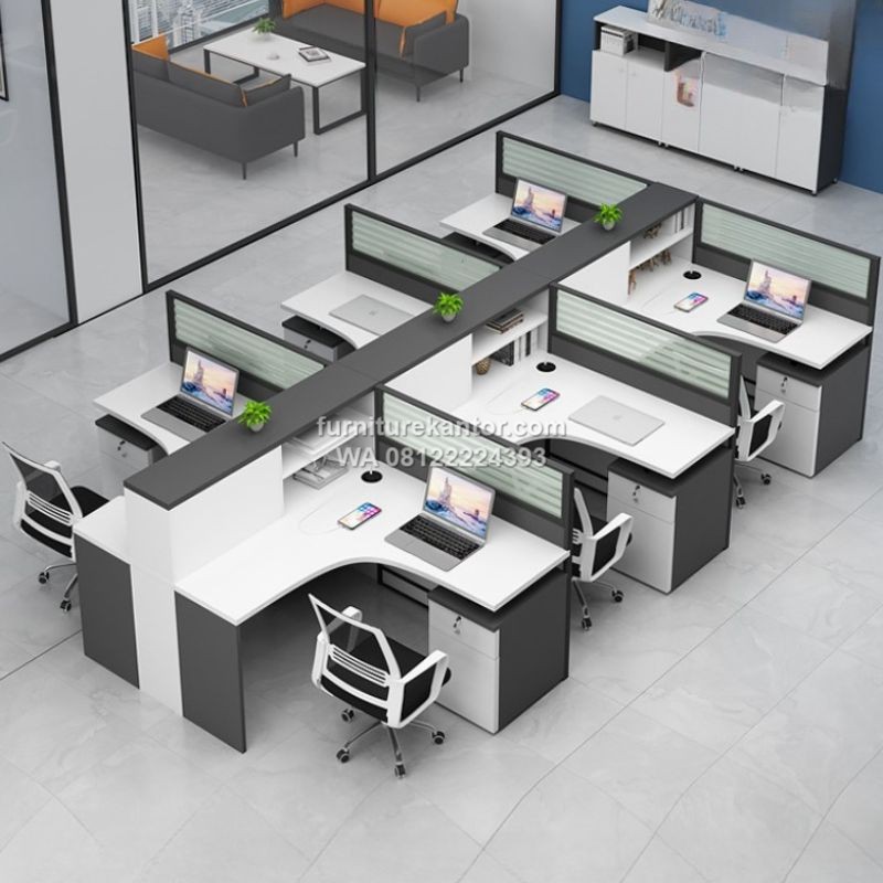 Meja Partisi 6 Staff L Shape Minimalis Modern