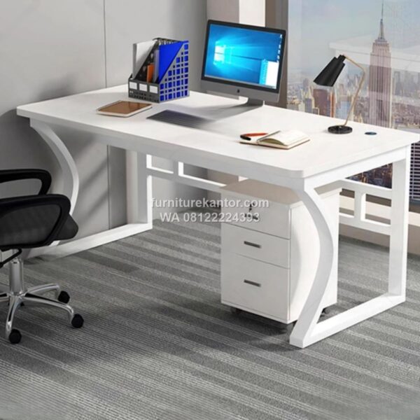 Meja Komputer Minimalis Warna Putih Dengan Drawer