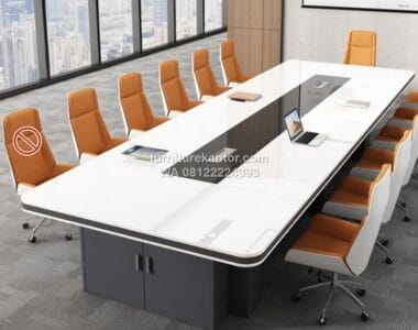 Meja Meeting Besar Modern Warna Putih Kombinasi Hitam