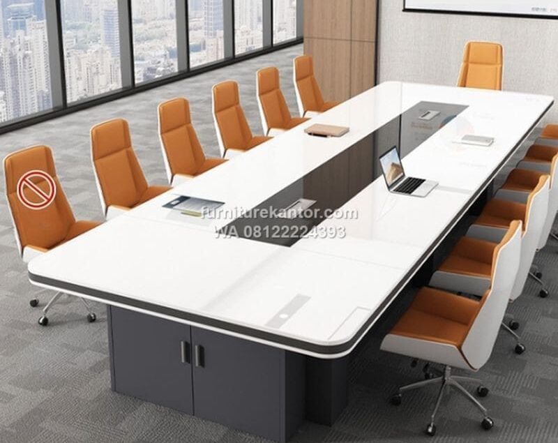 Meja Meeting Besar Modern Warna Putih Kombinasi Hitam