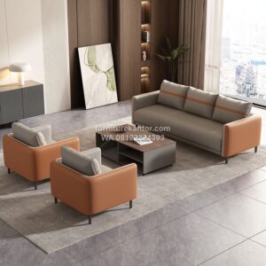 Set Sofa Kantor Desain Minimalis Jok Kulit Sintetis