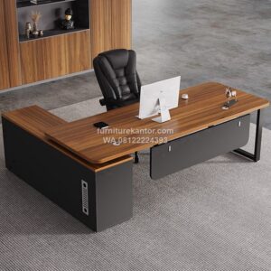 Meja Direktur L Shape Minimalis Dengan 3 Laci