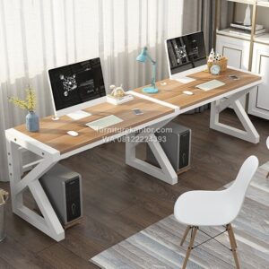 Meja Komputer Kantor Minimalis Kaki Besi Untuk 2 Orang