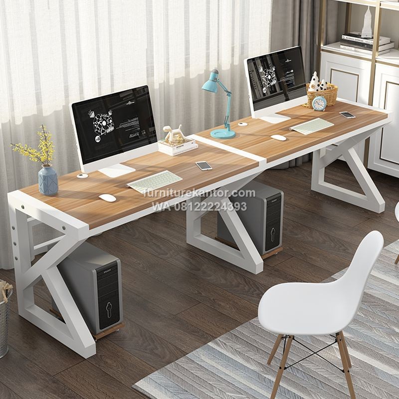 Meja Komputer Kantor Minimalis Kaki Besi Untuk 2 Orang