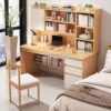 Meja Belajar Minimalis Modern dengan Laci dan Rak