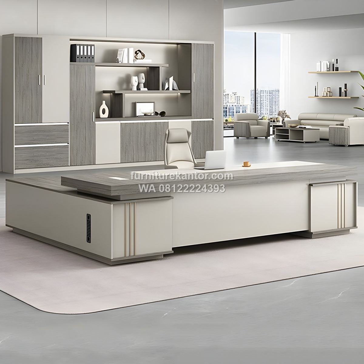 Meja Direktur Kantor Minimalis Premium Desain L Shape
