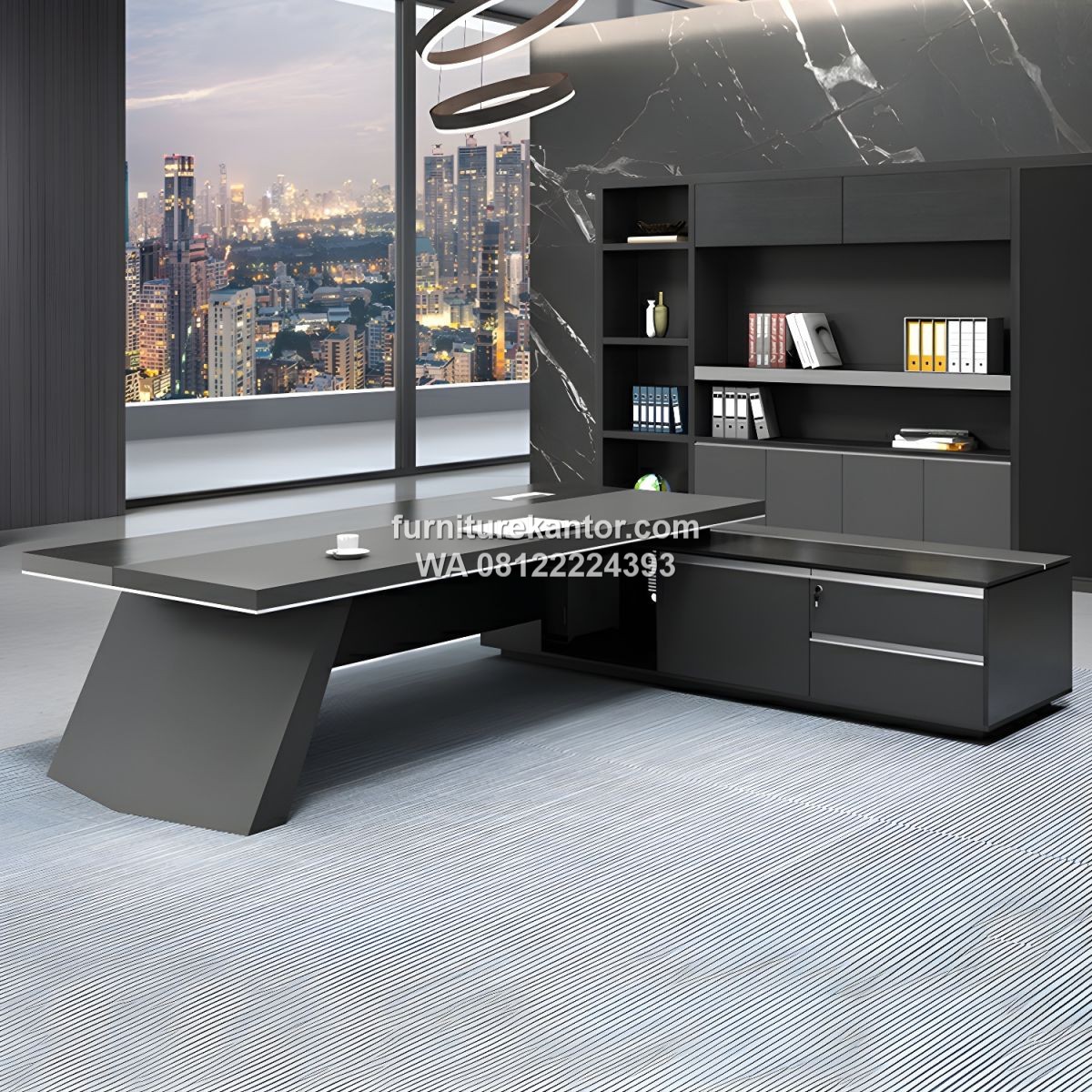Meja Direktur Mewah L Shape Warna Hitam Modern Meja Direktur Mewah L Shape Warna Hitam Modern