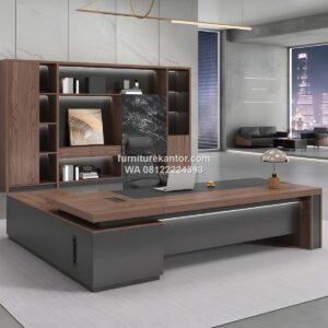 Meja Direktur Minimalis Modern L Shape Dengan Laci Penyimpanan