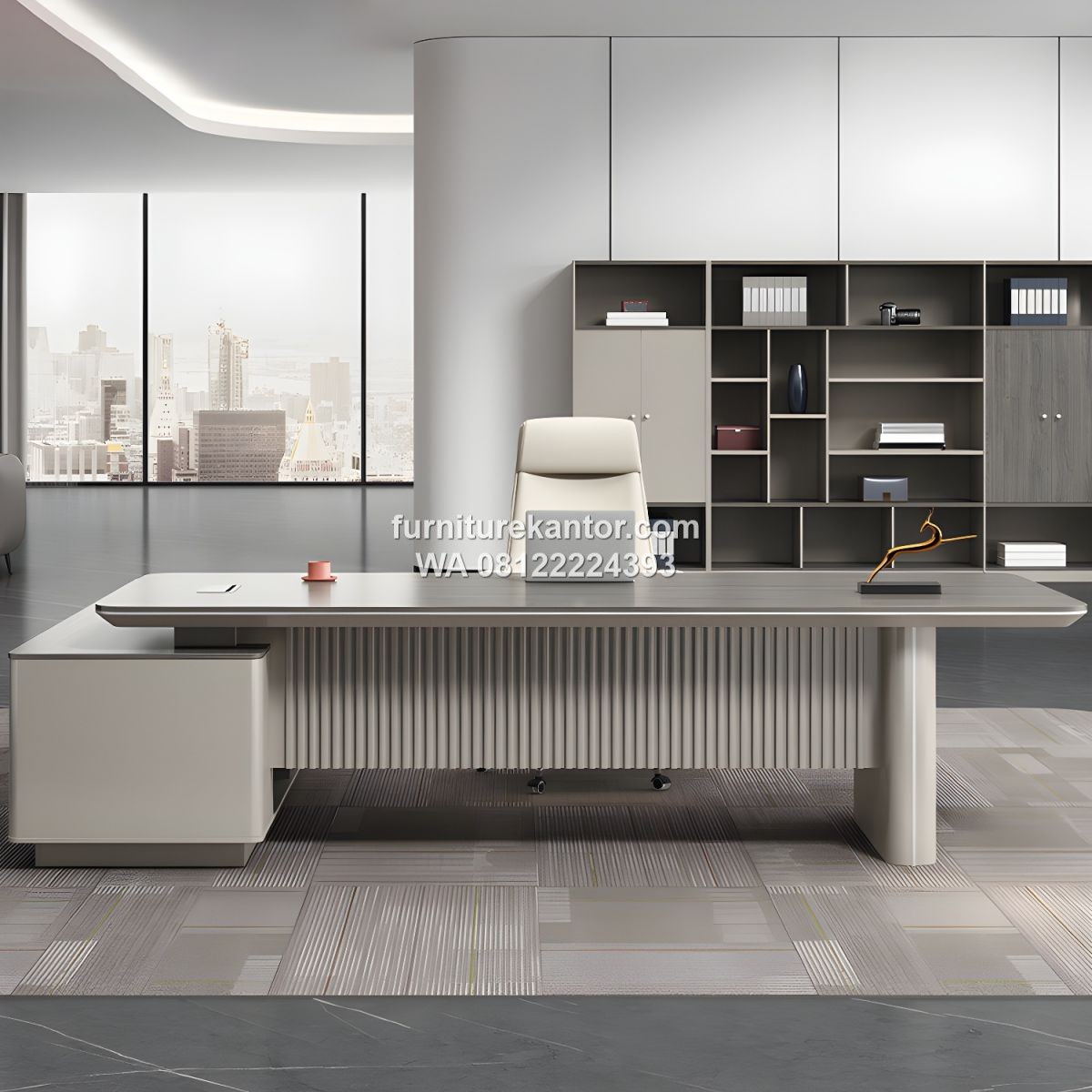 Meja Kantor Direktur Bentuk L Modern dengan Penyimpanan 1 Meja Kantor Direktur Bentuk L Modern dengan Penyimpanan