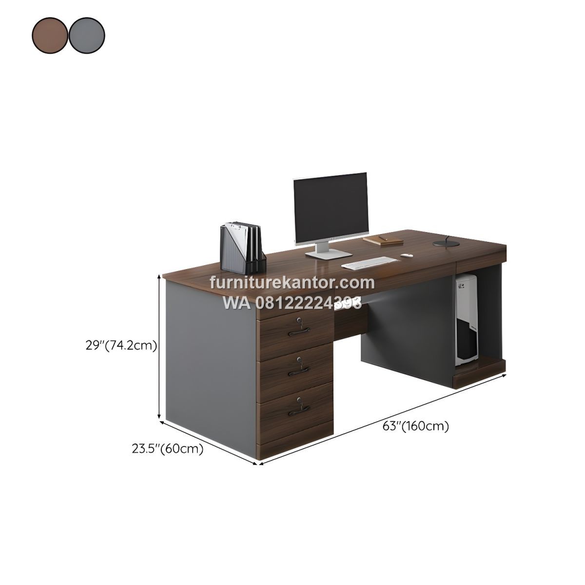 Meja Kantor Minimalis Warna Cokelat Dengan 3 Laci 2 Meja Kantor Minimalis Warna Cokelat Dengan 3 Laci