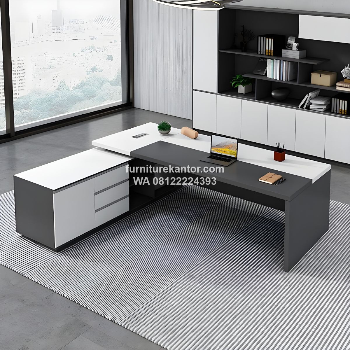 Meja Kantor Modern Bentuk L 3 Laci Warna Putih Meja Kantor Modern Bentuk L 3 Laci Warna Putih