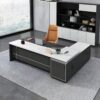 Meja Kantor Modern Bentuk L 3 Laci Warna Putih