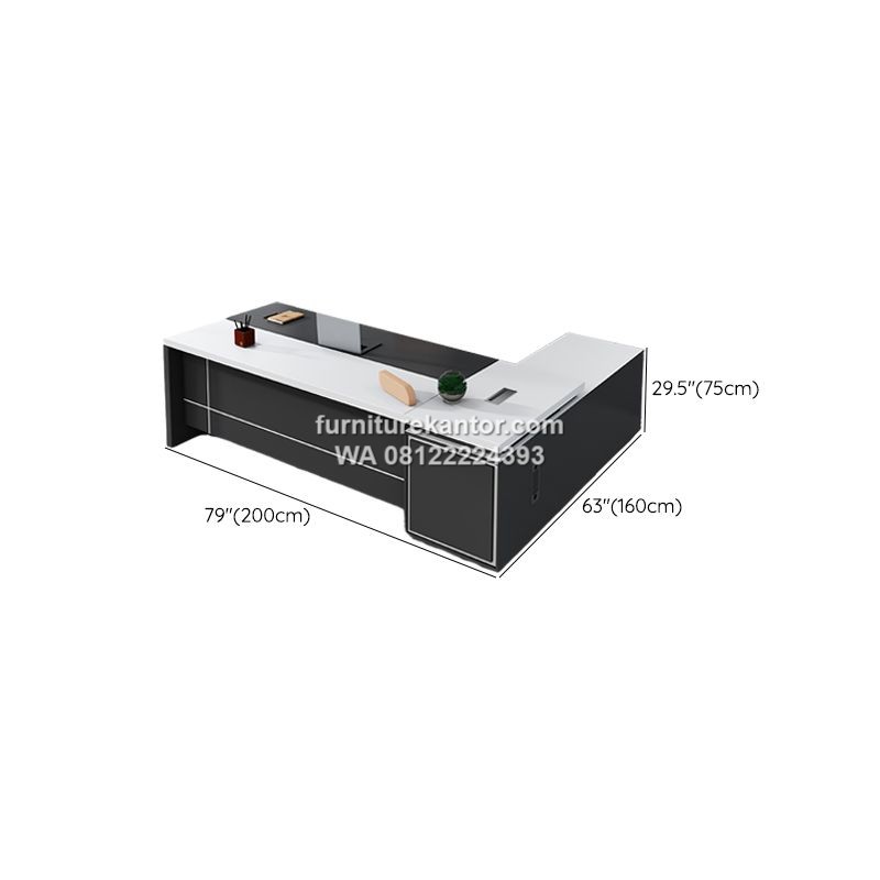 Meja Kantor Modern Bentuk L 3 Laci Warna Putih 3 Meja Kantor Modern Bentuk L 3 Laci Warna Putih