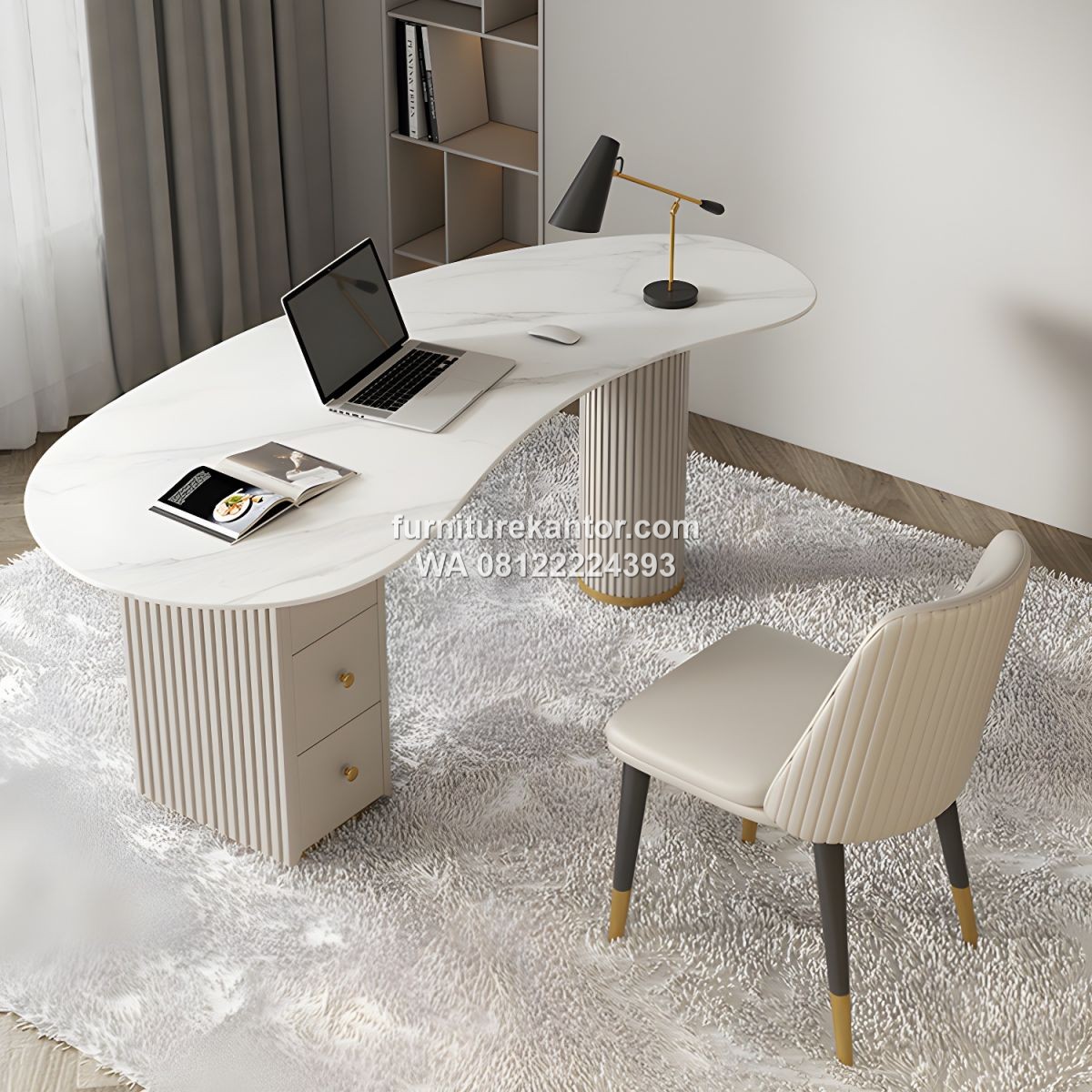 Meja Kantor Unik Kaki Salur Minimalis Modern dengan 3 Laci