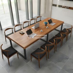 Meja Rapat Kantor Minimalis Kaki Besi Dengan 10 Kursi