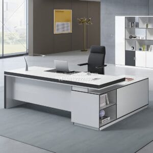 Meja Kantor Eksekutif Bentuk L Modern Warna Putih