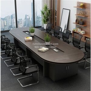 Meja Meeting Kantor Oval Minimalis Modern Untuk 10 Kursi