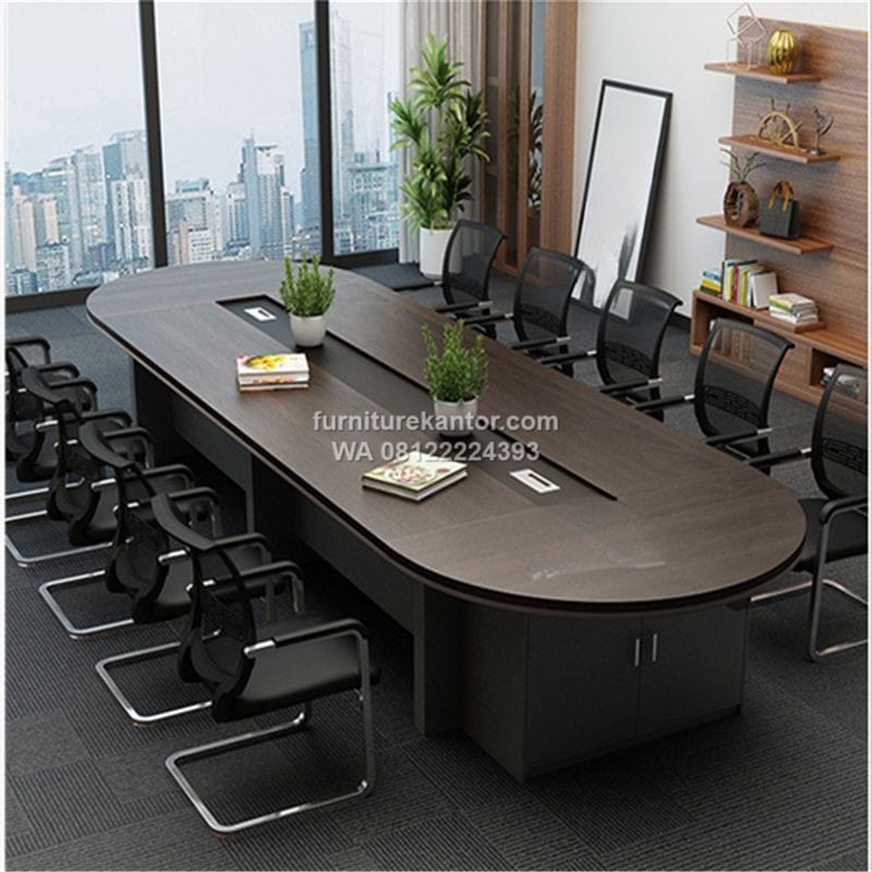 Meja Meeting Kantor Oval Minimalis Modern Untuk 10 Kursi