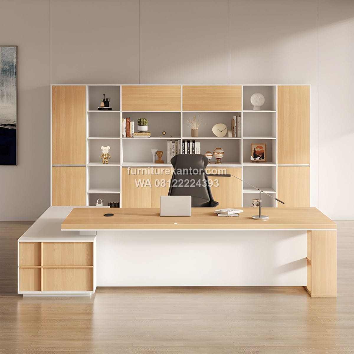 Meja Pimpinan Modern Dengan Credenza Samping 2 Meja Pimpinan Modern Dengan Credenza Samping