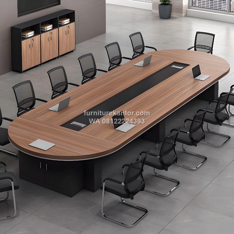 Meja Rapat Kantor Minimalis Oval Kasual Warna Cokelat