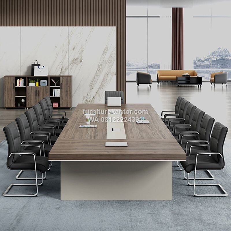Meja Konferensi Modern dengan Permukaan Persegi Panjang Motif Kayu Meja Konferensi Modern dengan Permukaan Persegi Panjang Motif Kayu