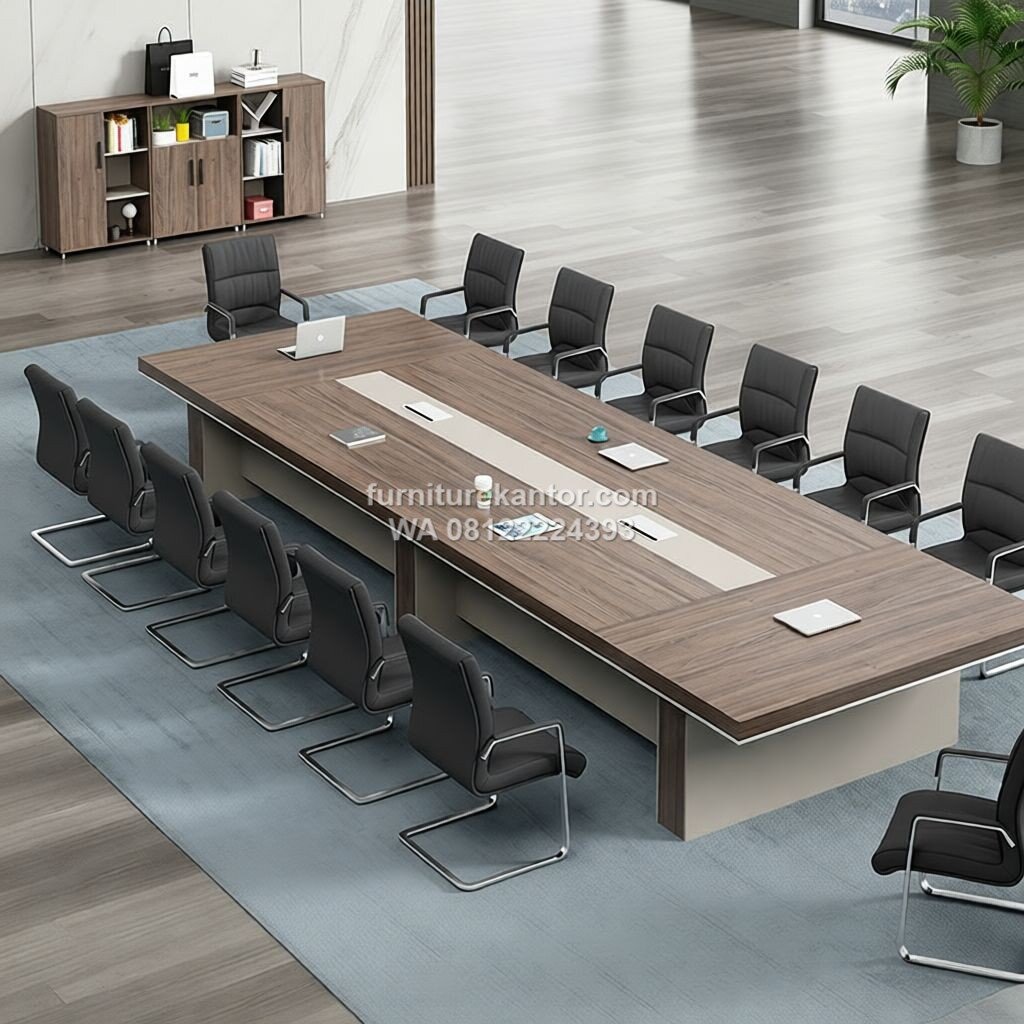 Meja Konferensi Modern dengan Permukaan Persegi Panjang Motif Kayu 1 Meja Konferensi Modern dengan Permukaan Persegi Panjang Motif Kayu