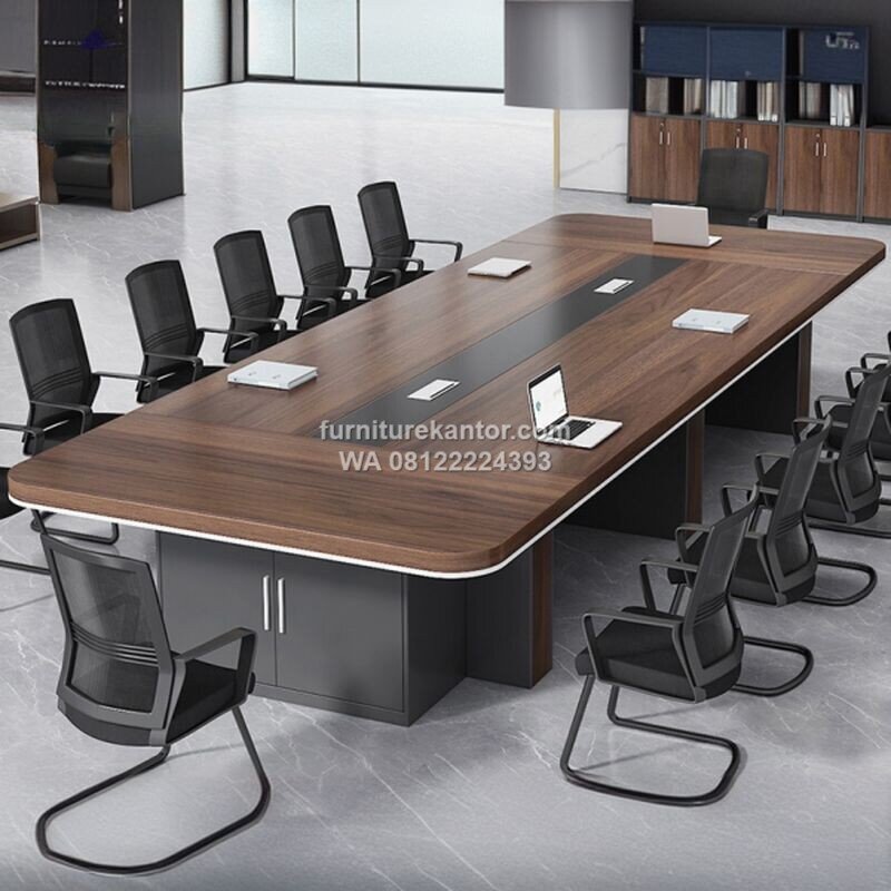Meja Meeting Besar Motif Kayu Natural Dengan Penyimpanan 1 Meja Meeting Besar Motif Kayu Natural Dengan Penyimpanan