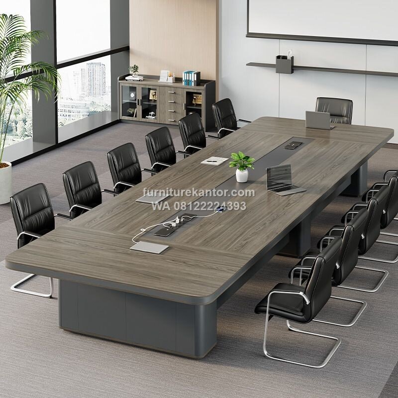 Meja Meeting Kantor HPL Dua Warna dengan Modul Listrik 1 Meja Meeting Kantor HPL Dua Warna dengan Modul Listrik