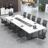 Meja Meeting Kantor Sederhana Warna Putih Kaki Besi Untuk 12 Orang