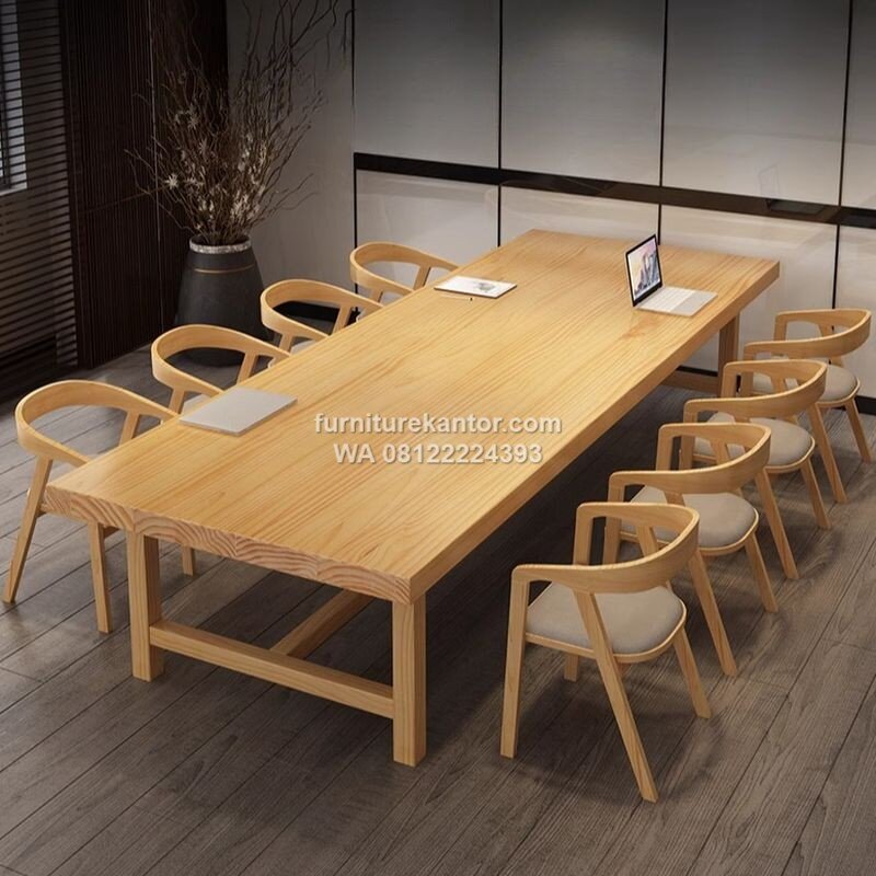 Meja Meeting Modern Motif Kayu Natural Kaki Panel 8 Orang