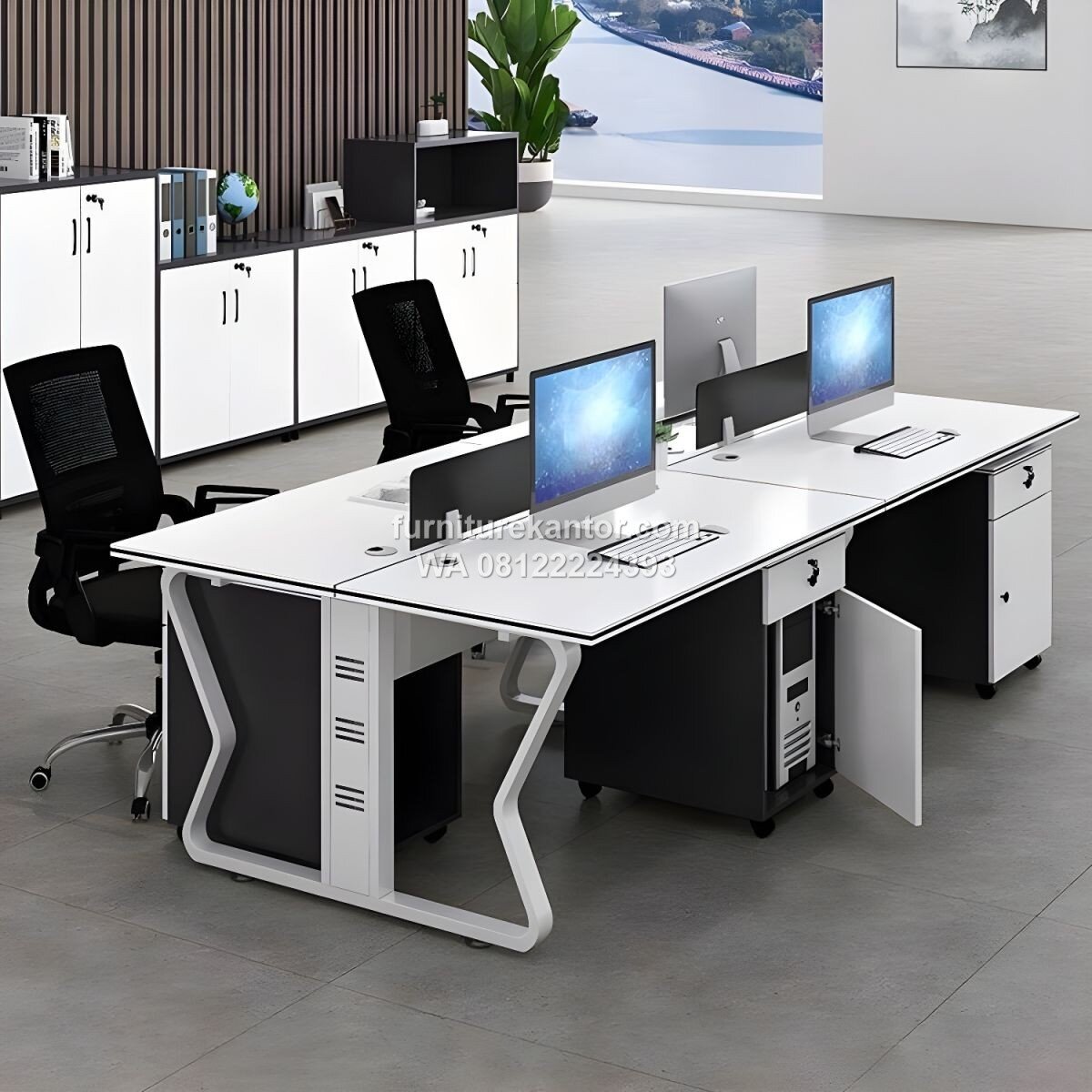 Meja Kerja Workstation Minimalis Untuk 4 Orang
