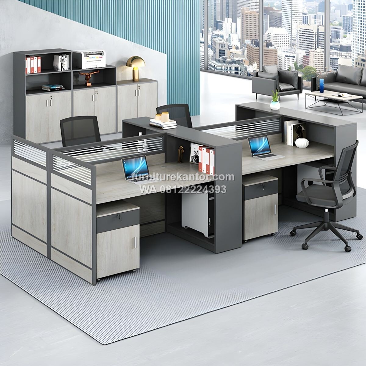 Meja Kerja Workstation Partisi Dengan Laci Penyimpanan