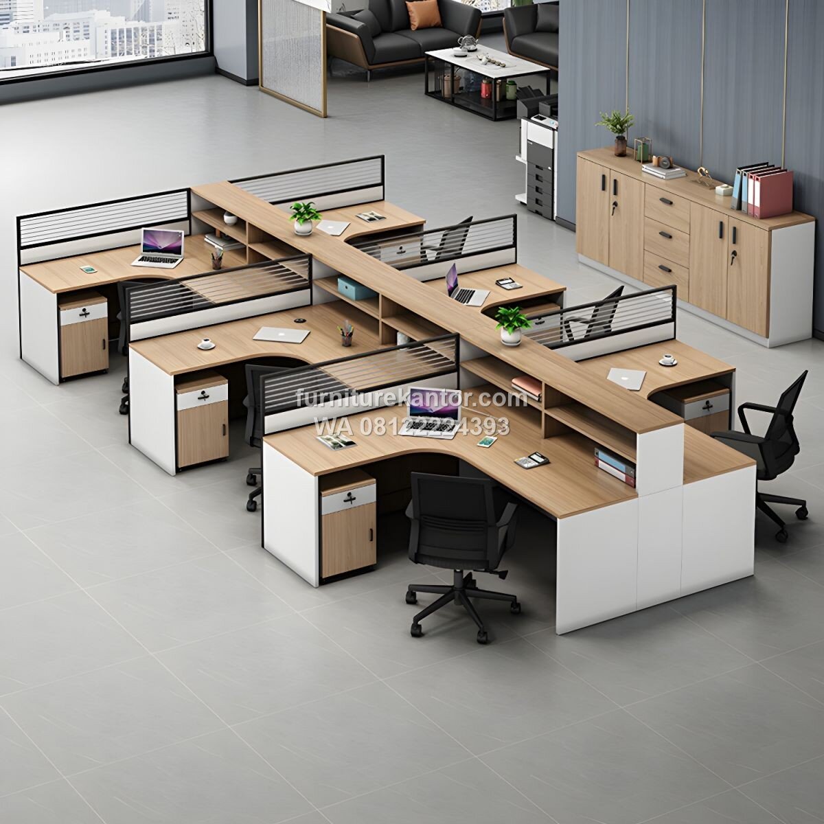 Meja Kerja Workstation Partisi Minimalis Dengan Rak Penyimpanan