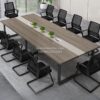 Meja Rapat Kantor Modern Motif Kayu Kaki Besi Hitam