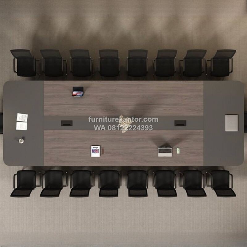 Meja Rapat Kantor Motif Walnut dengan Kotak Kabel Tengah 1 Meja Rapat Kantor Motif Walnut dengan Kotak Kabel Tengah