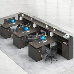 Meja Workstation Dengan Penyimpanan Untuk Karyawan 3 Orang