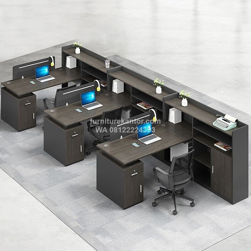 Meja Workstation Dengan Penyimpanan Untuk Karyawan 3 Orang
