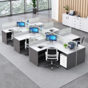 Meja Workstation Kantor Partisi Minimalis 6 Orang