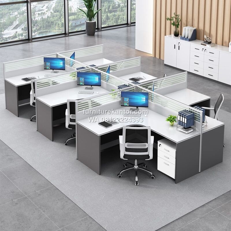 Meja Workstation Kantor Partisi Minimalis 6 Orang