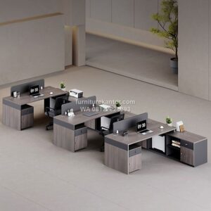 Meja Workstation L Shape Minimalis Untuk 3 Orang
