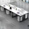 Meja Workstation Minimalis Kaki Besi Untuk 6 Orang