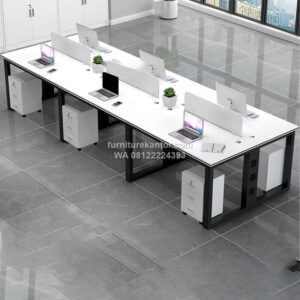 Meja Workstation Minimalis Kaki Besi Untuk 6 Orang