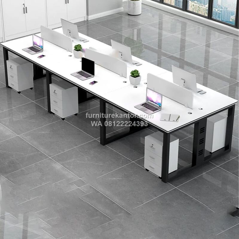 Meja Workstation Minimalis Kaki Besi Untuk 6 Orang