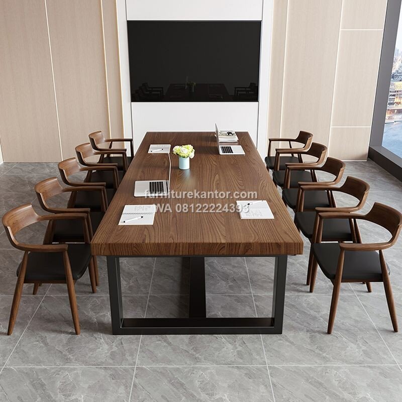 Set Meja Meeting Minimalis Warna Kayu Kaki Besi Hitam 12 Orang Set Meja Meeting Minimalis Warna Kayu Kaki Besi Hitam 12 Orang